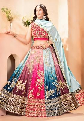 Multicolor Embroidery Chinon Lehenga Set