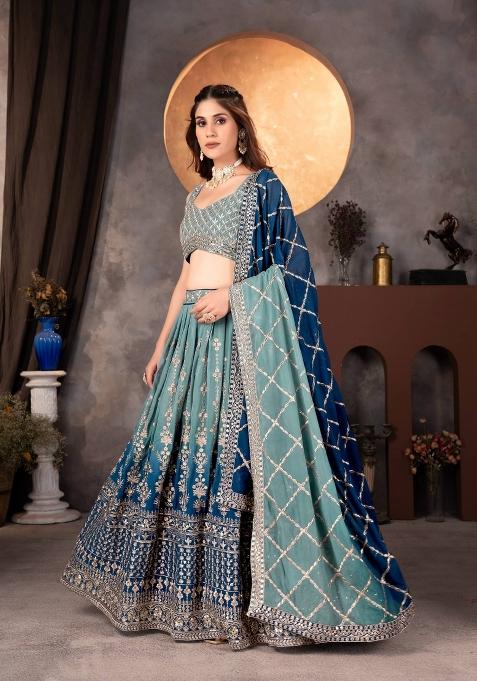 Blue Embroidery Georgette Lehenga Set