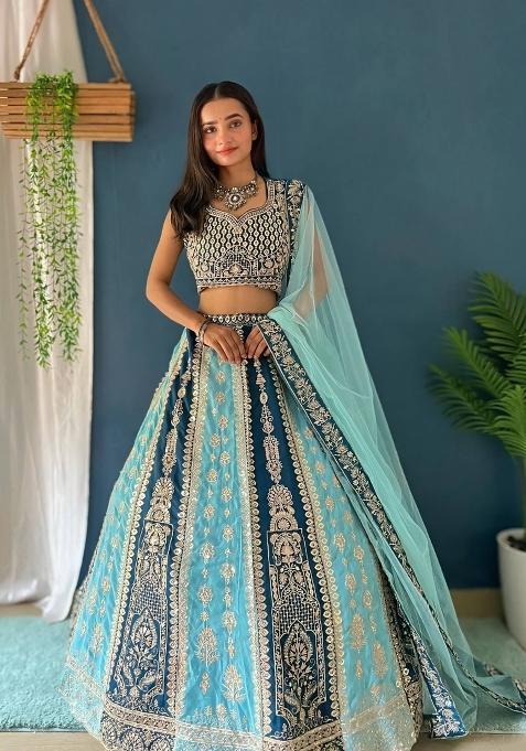 Blue Embroidery Georgette Lehenga Set