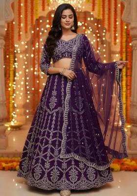 Purple Embroidery Georgette Lehenga Set