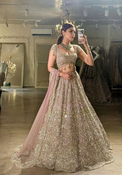 Baby Pink Embroidery Georgette Lehenga Set — view on Indya