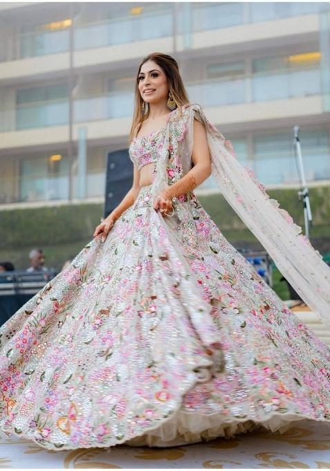 Beige Embroidery Silk Lehenga Set — view on Indya