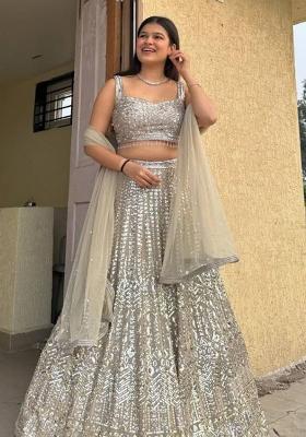 Grey Embroidery Georgette Lehenga Set