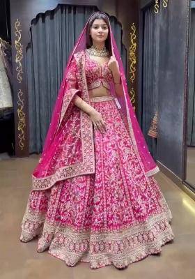 Pink Embroidery Georgette Lehenga Set