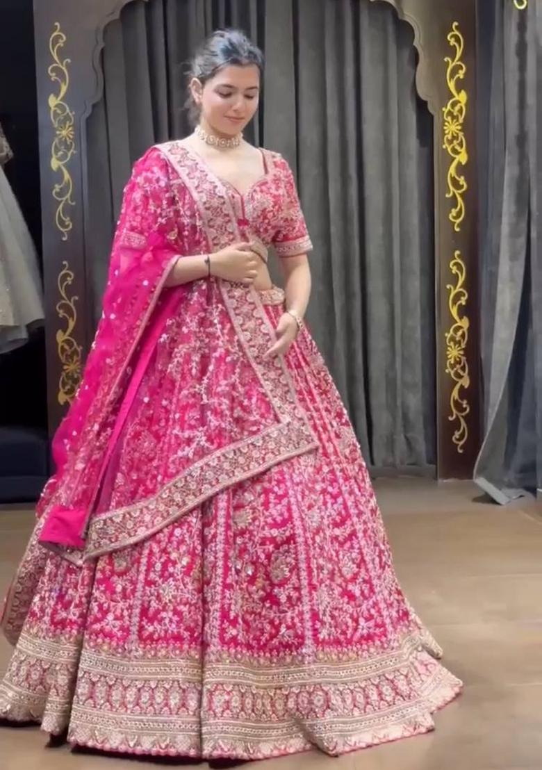 Pink Embroidery Georgette Lehenga Set - Indya