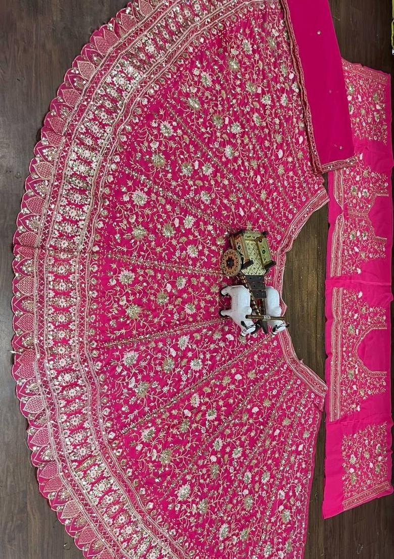 Pink Embroidery Georgette Lehenga Set - Indya