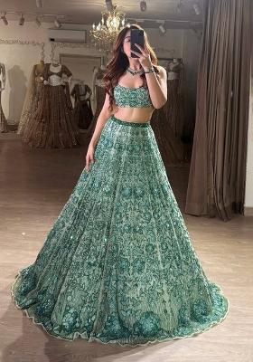 Green Embroidery Silk Lehenga Set