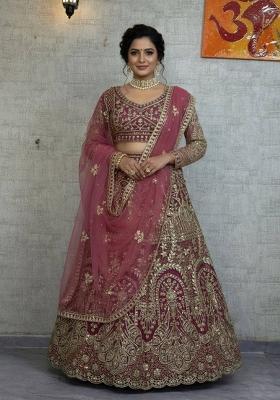 Pink Embroidery Net Lehenga Set