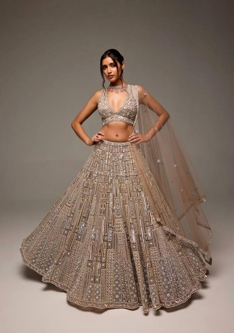 Gold Embroidery Net Lehenga Set - Indya
