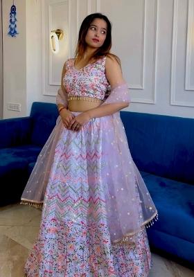 Lavender Embroidery Silk Lehenga Set