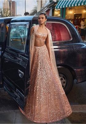 Pink Embroidery Net Lehenga Set