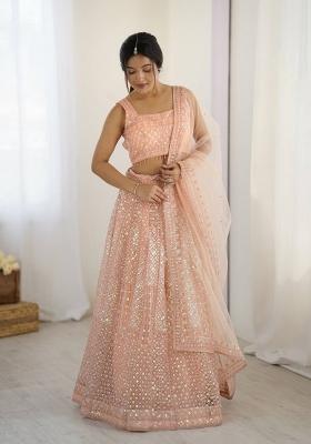 Pink Embroidery Net Lehenga Set