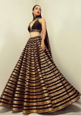 Black Embroidery Silk Lehenga Set
