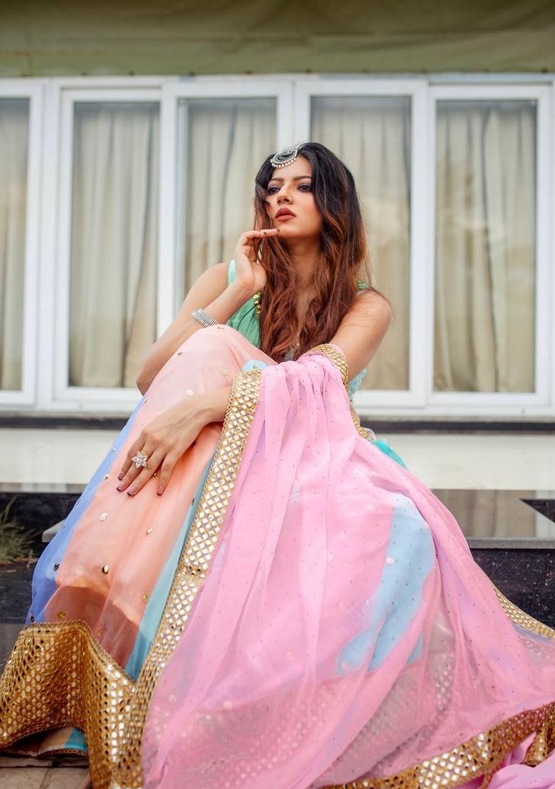Multicolor Embroidery Georgette Lehenga Set - Indya