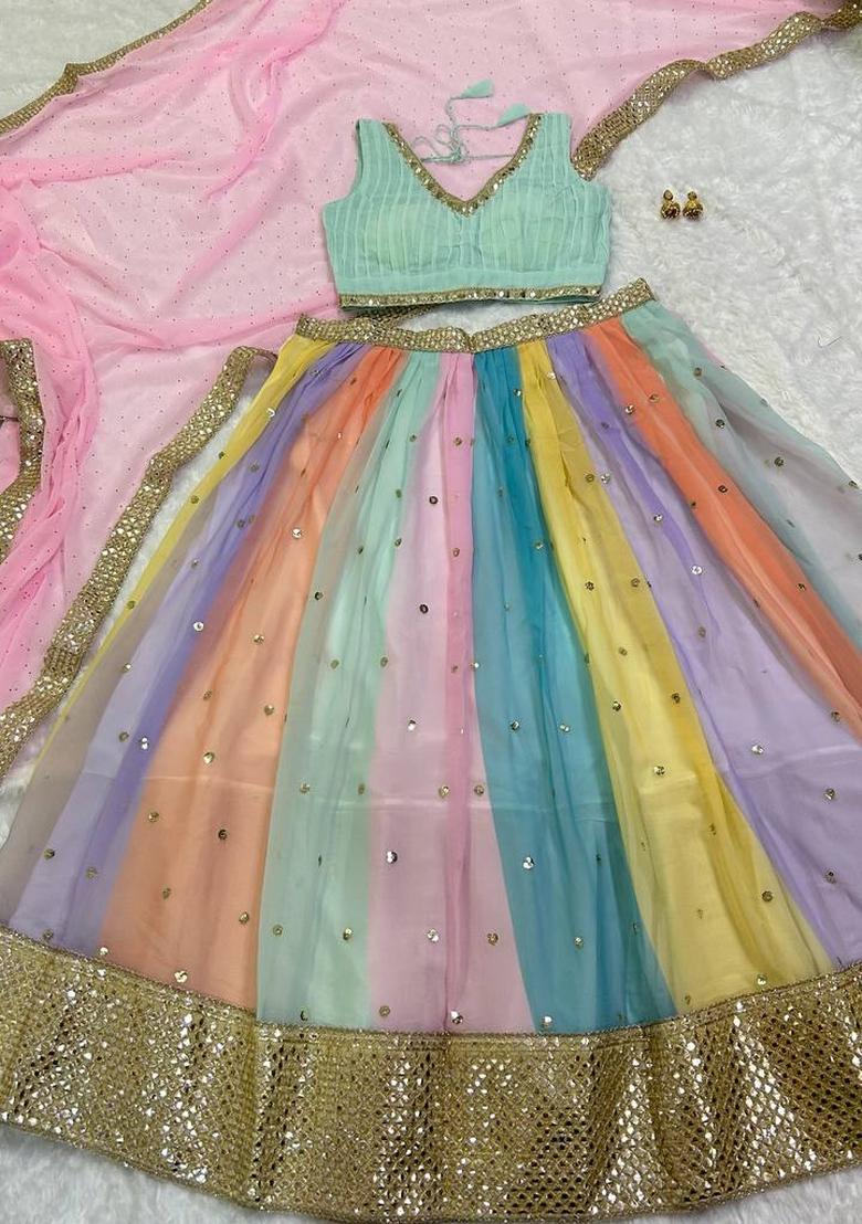 Multicolor Embroidery Georgette Lehenga Set - Indya