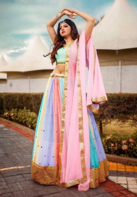Multicolor Embroidery Georgette Lehenga Set
