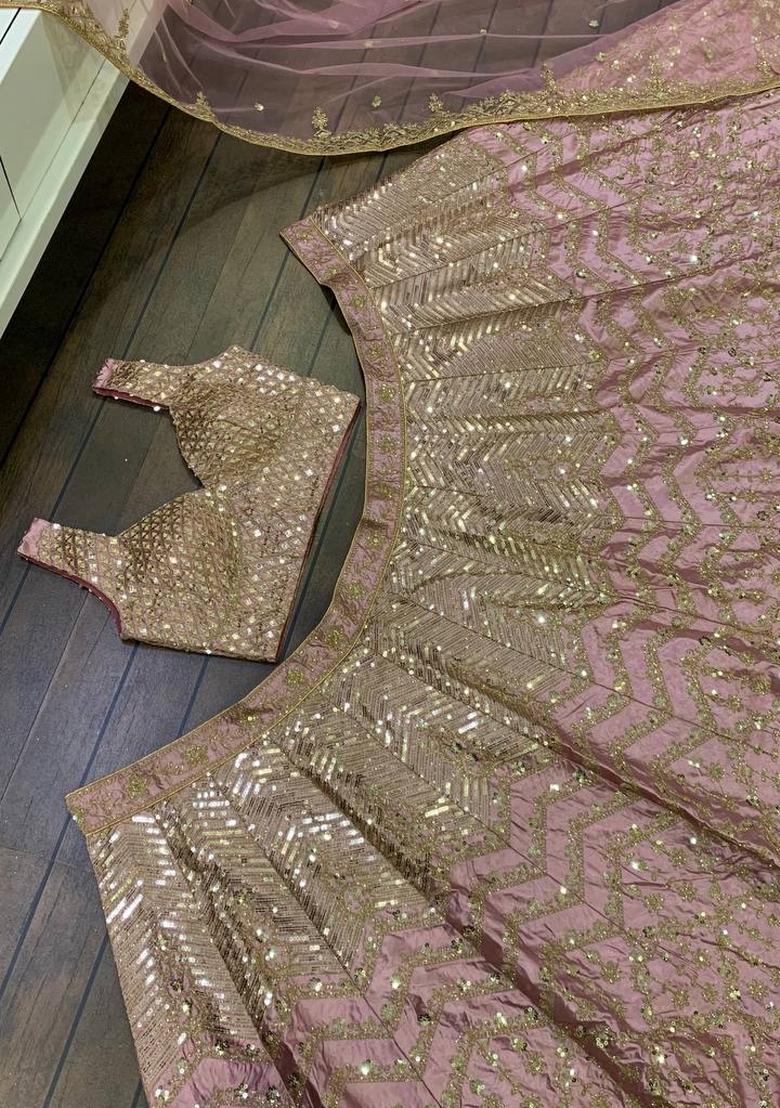 Pink Embroidery Silk Lehenga Set - Indya
