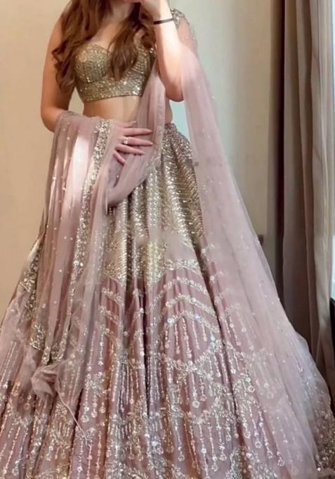 Pink Embroidery Silk Lehenga Set