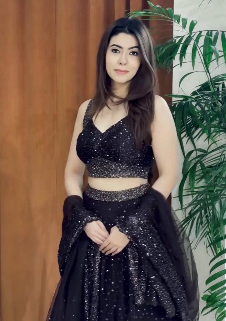 Black Embroidery Net Lehenga Set - Indya