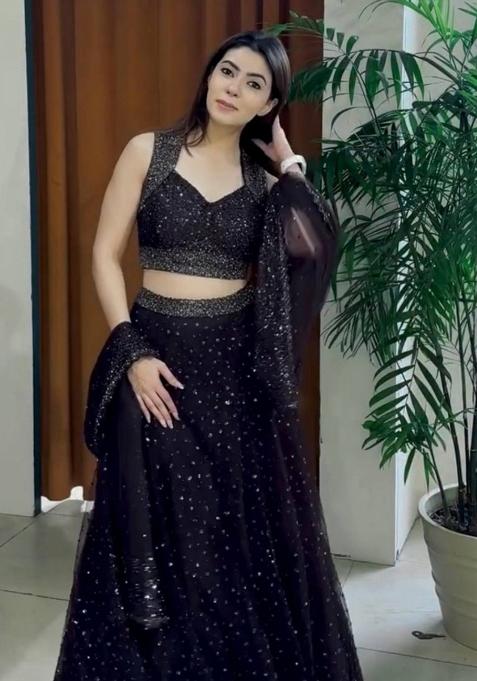 Black Embroidery Net Lehenga Set