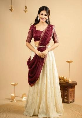 Maroon Embroidery Silk Lehenga Set