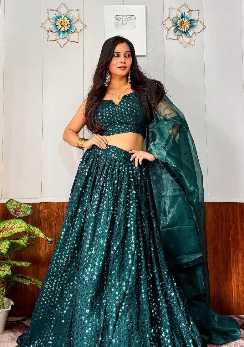 Rama Embroidery Georgette Lehenga Set - Indya