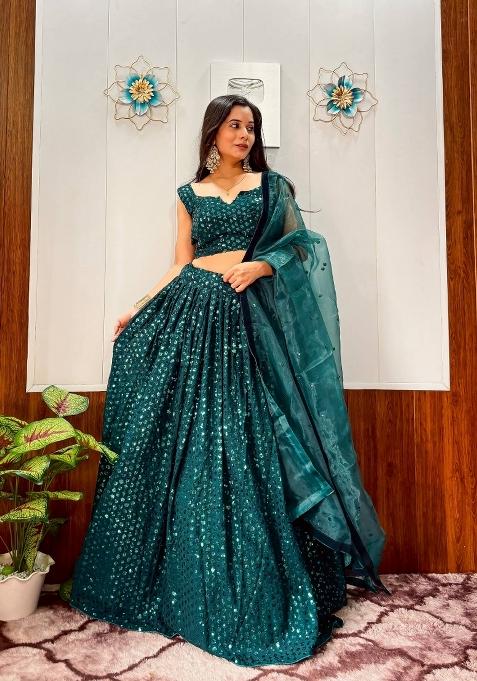 Rama Embroidery Georgette Lehenga Set