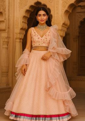 Pink Embroidery Georgette Lehenga Set