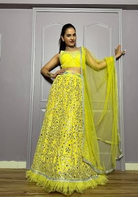 Yellow Embroidery Georgette Lehenga Set