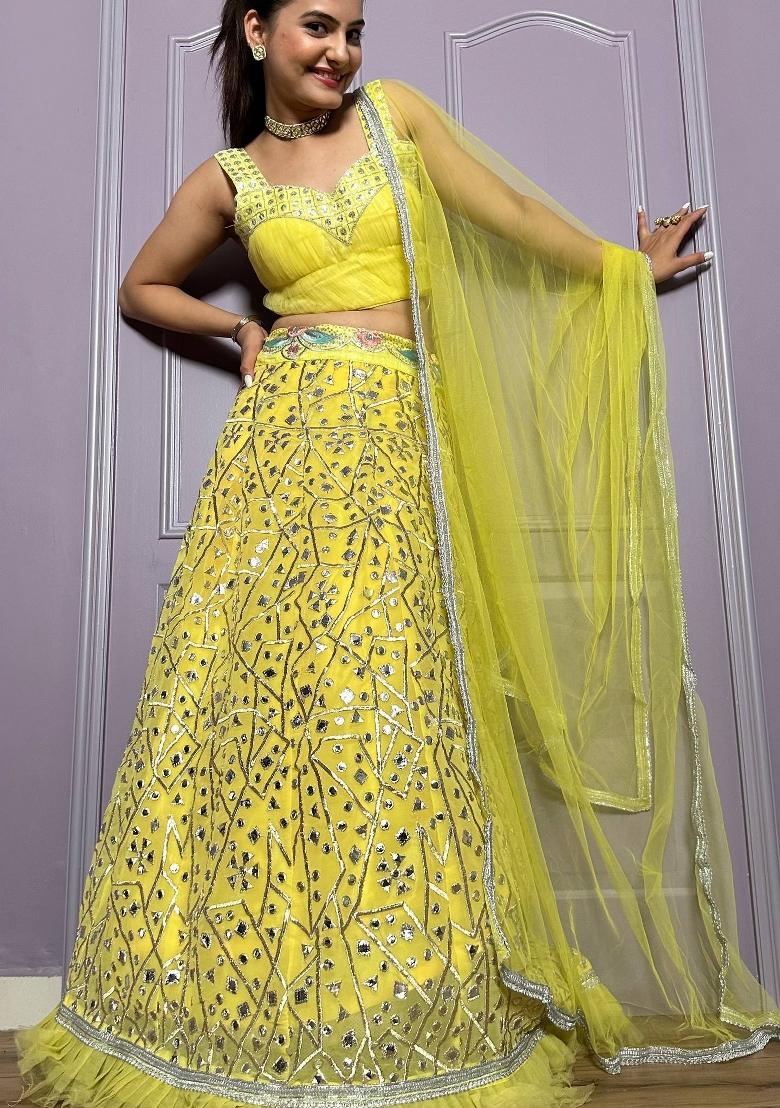 Yellow Embroidery Georgette Lehenga Set - Indya