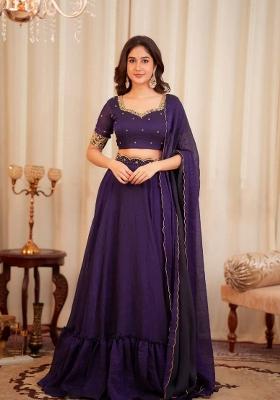 Purple Embroidery Silk Lehenga Set