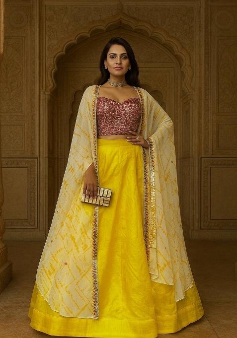 Yellow Embroidery Silk Blend Lehenga Set