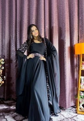 Black Embroidery Georgette Lehenga Set