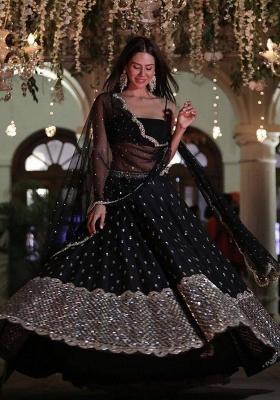 Black Embroidery Georgette Lehenga Set