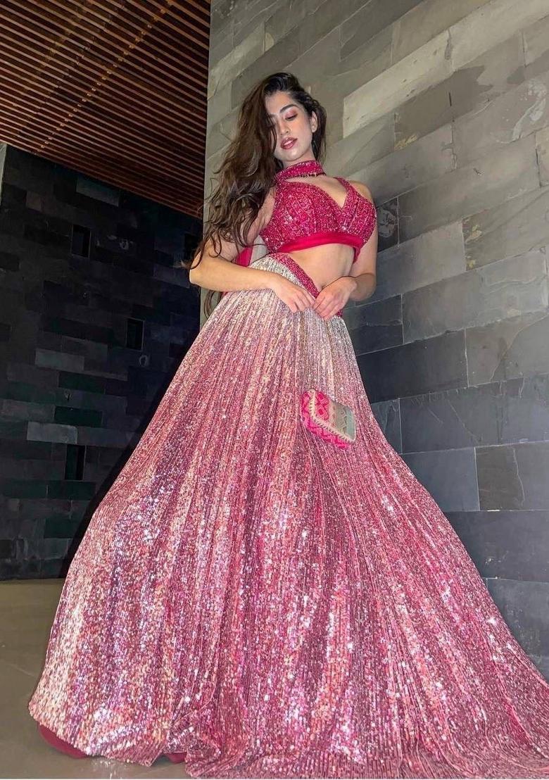 Rani Pink Embroidery Silk Lehenga Set - Indya