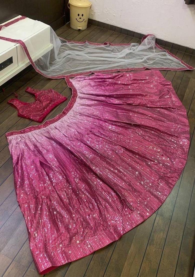 Rani Pink Embroidery Silk Lehenga Set - Indya