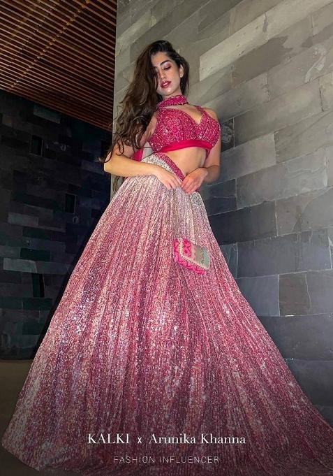 Rani Pink Embroidery Silk Blend Lehenga Set