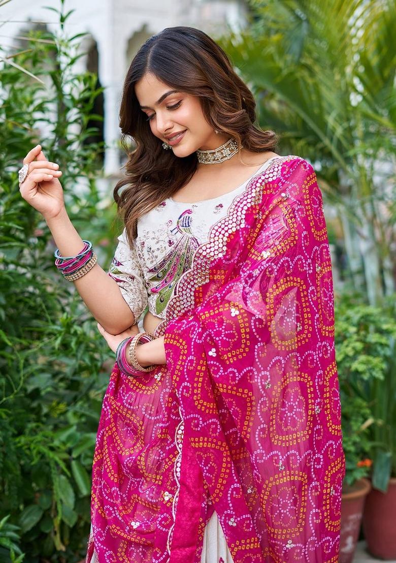 Pink Embroidery Silk Lehenga Set - Indya