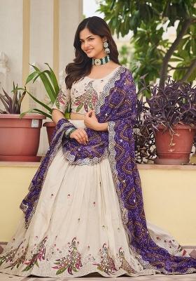 Purple Embroidery Silk Lehenga Set