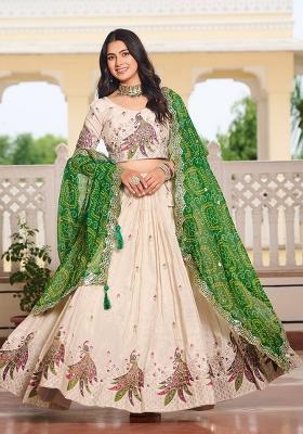 Green Embroidery Silk Lehenga Set