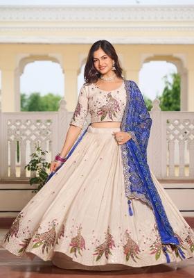 Blue Embroidery Silk Lehenga Set