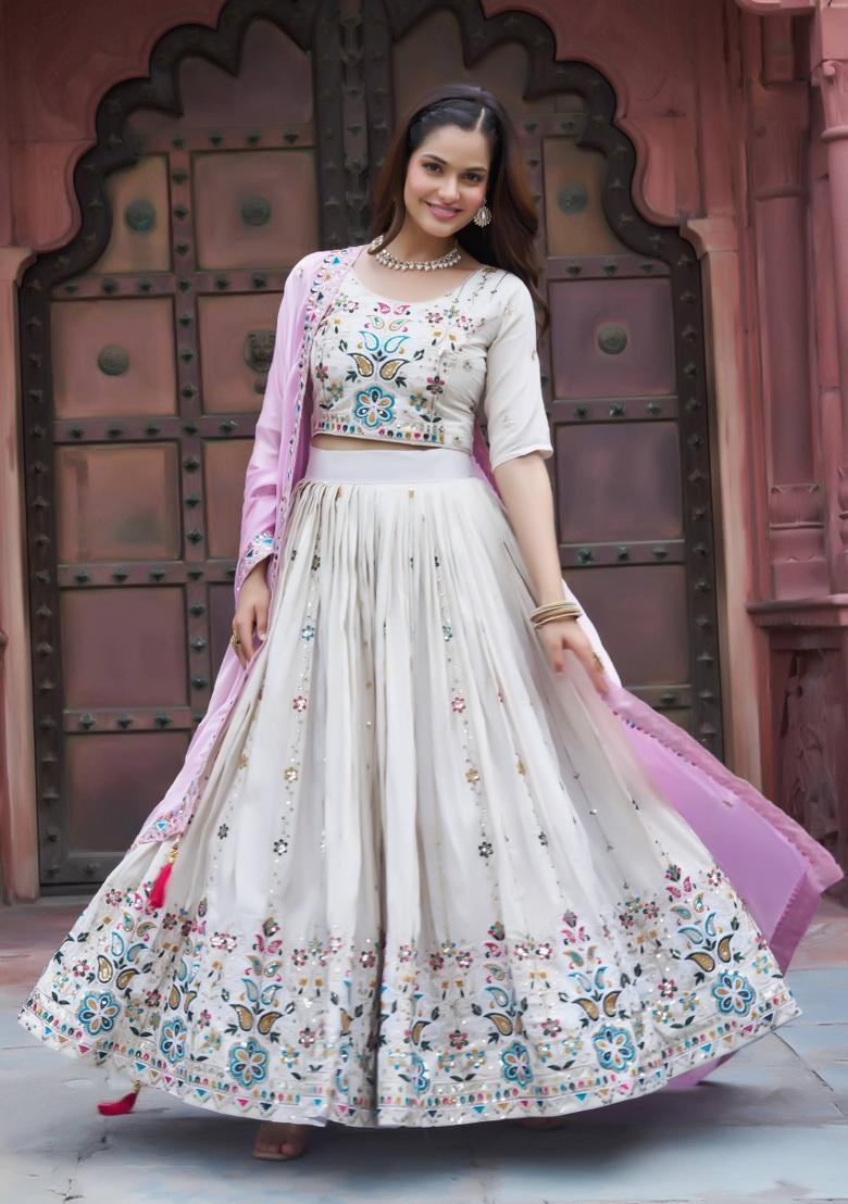 Purple Embroidery Silk Lehenga Set - Indya