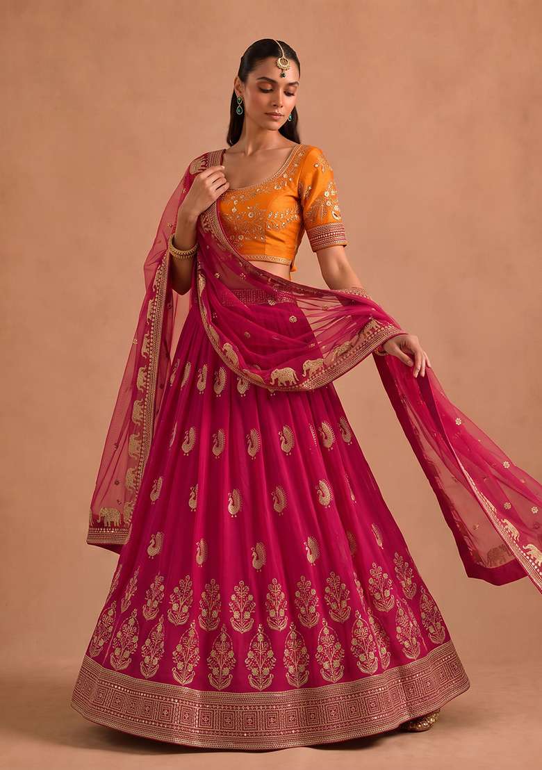 Pink Jalpari Lehenga Set with Embroidery for Diwali | Wedding & Festive Wear - Indya