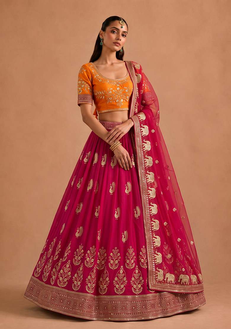 Pink Jalpari Lehenga Set with Embroidery for Diwali | Wedding & Festive Wear - Indya