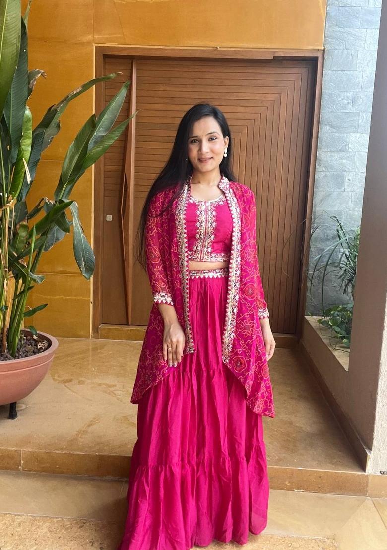 Purple Embroidery Chinon Lehenga Set - Indya