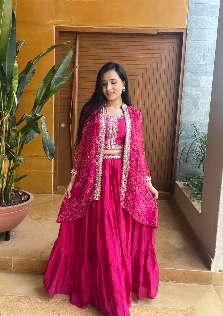 Purple Embroidery Chinon Lehenga Set - Indya