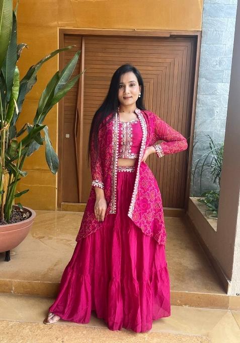 Purple Embroidery Chinon Lehenga Set — view on Indya
