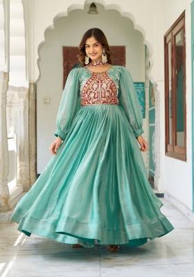 Blue Embroidery Silk Lehenga Set
