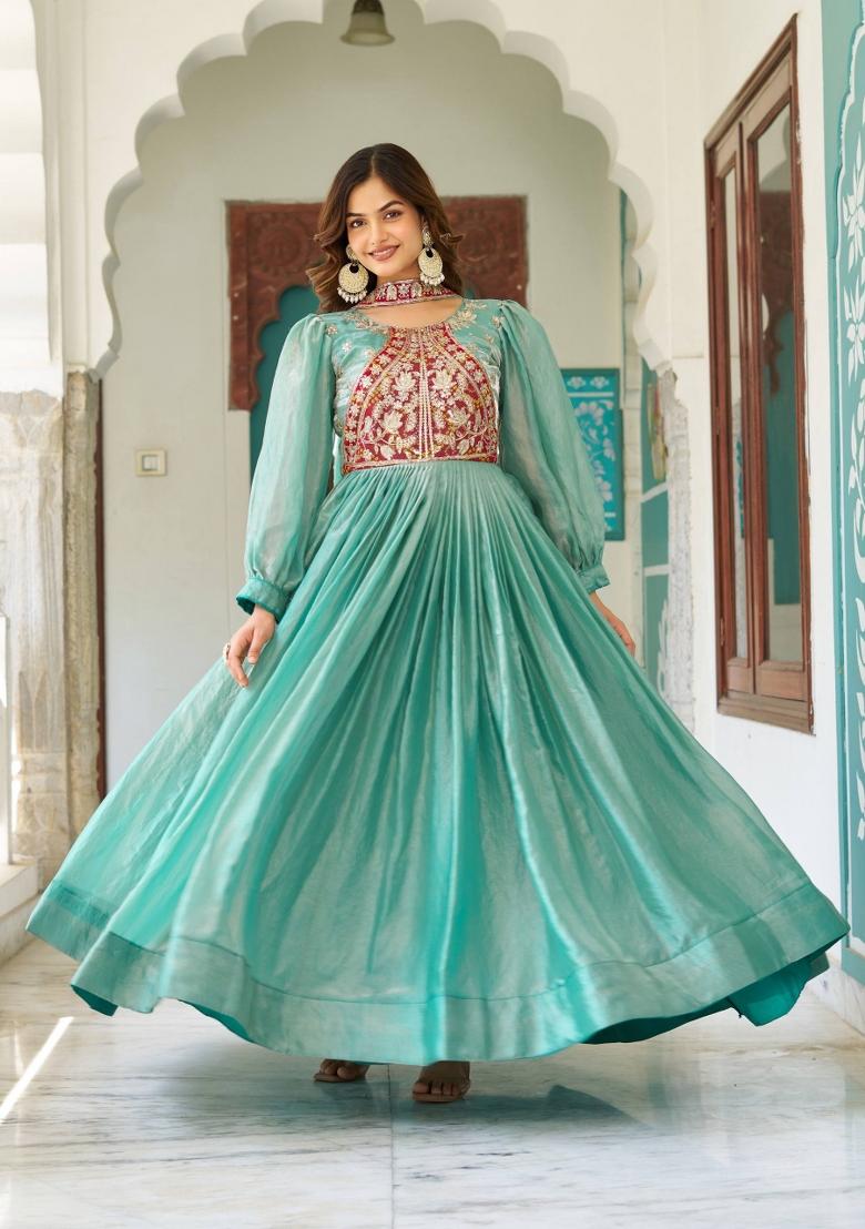 Blue Embroidery Silk Lehenga Set - Indya