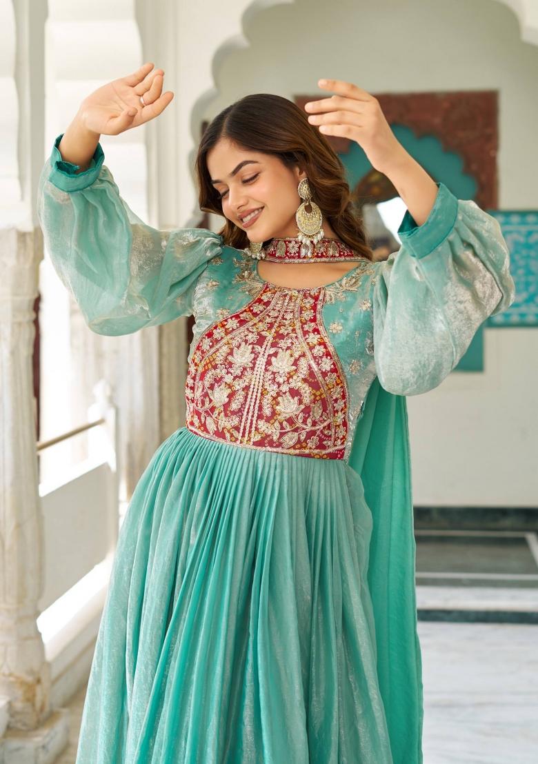 Blue Embroidery Silk Lehenga Set - Indya